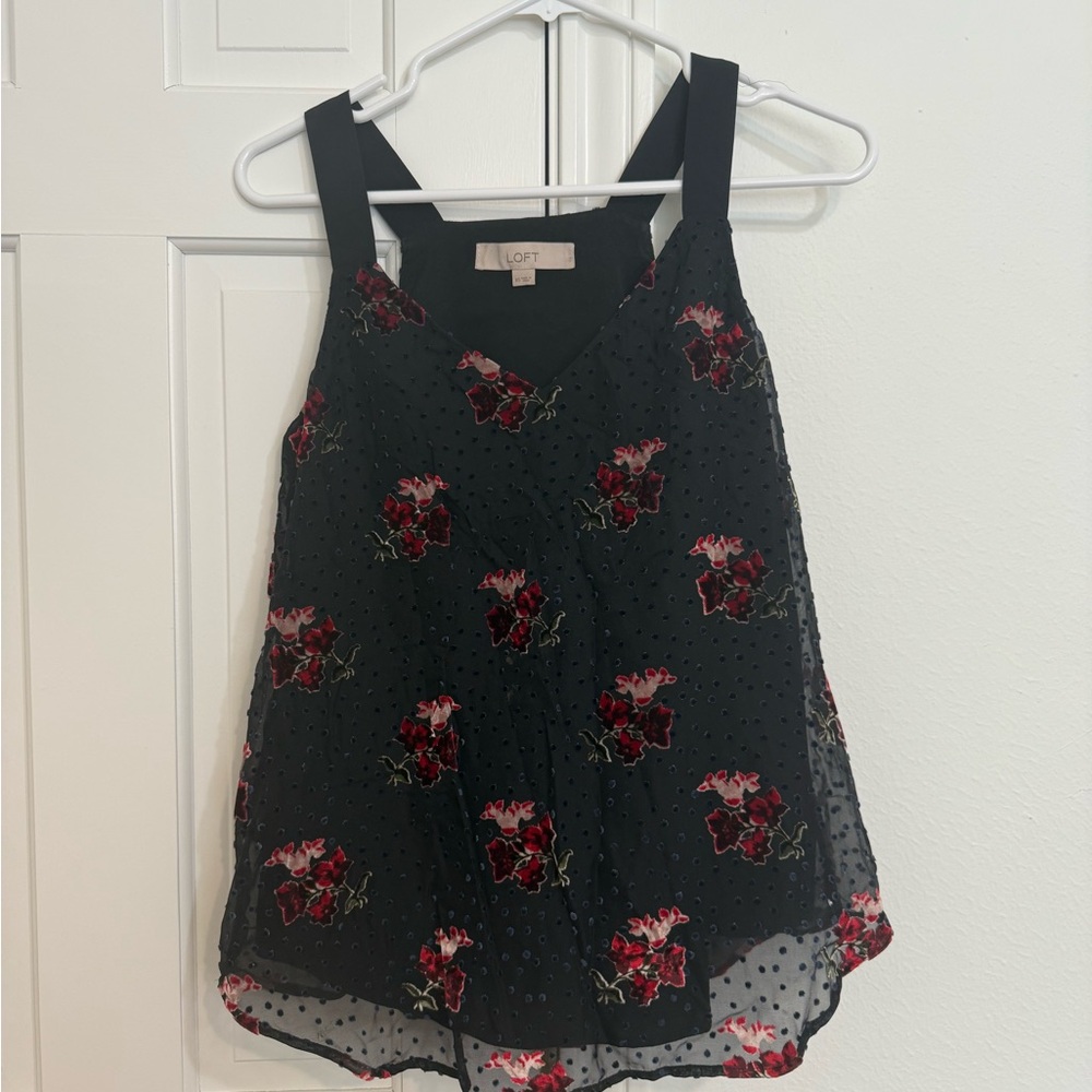 LOFT Black and Red Floral Tank Top